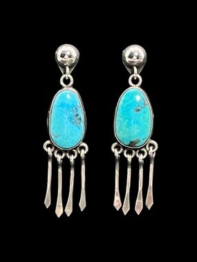 Vintage Native American sterling silver turquoise dangle earrings Signed